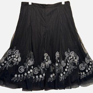 Nwot OSCAR DE LA RENTA black silver embroidery tulle lined SKIRT 10